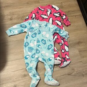 Carter's Blue and Pink Footed One Pieces